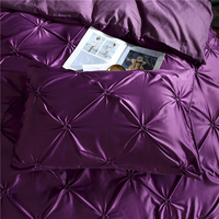 Pintuck housse de couette ensemble 3PC luxe soyeux Polyester foncé couverture de lit reine/roi taille solide tuffé pincement pli ensemble de literie couette