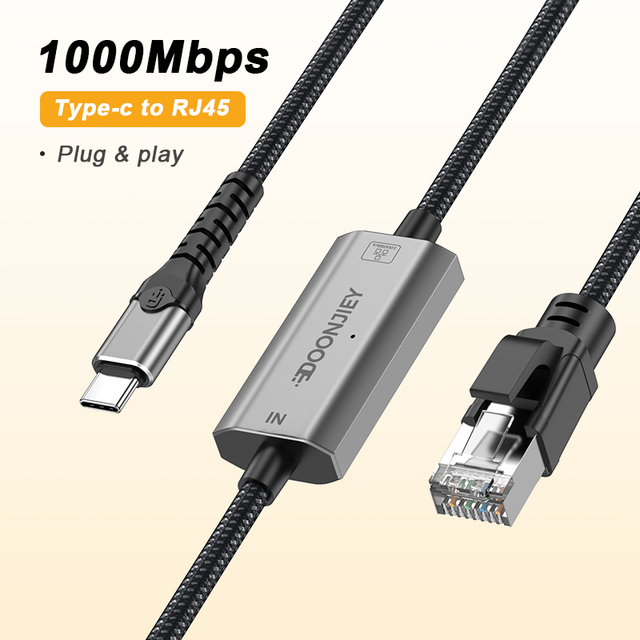 1000Mbps USB C to RJ45 Gigabit LAN Network Adapter Type C to Ethernet Cable for Laptop Tablet Desktop-Plug Play External Weaving