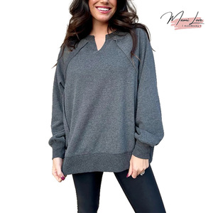 Felpa Oversize in Pile Spandex/Cotone per Allattamento Grigio Scuro con Cuciture a Vista, Top <span class=keywords><strong>Premaman</strong></span> Traspirante con Cerniere Oblique Nascoste - Product Image 1