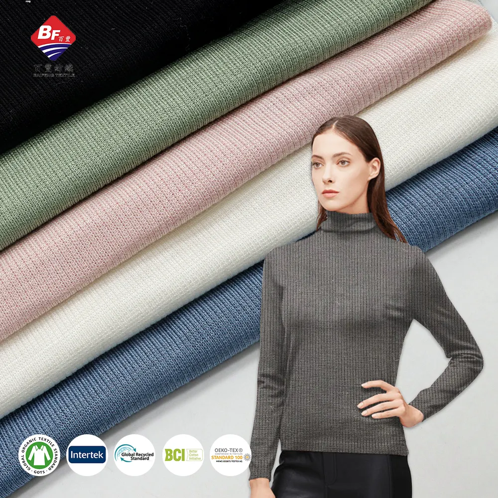 Personalizza la felpa elasticizzata alla moda tessuto sportivo 95% Rayon 5% Spandex tessuto tinta unita tessuto Jersey lavorato a maglia a costine