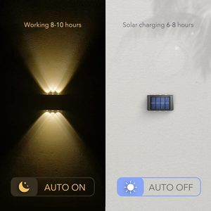 Luces de pared LED solares hacia arriba y hacia abajo, lámparas de pared para exteriores iluminadas en Blanco cálido, accesorio de luz Exterior pequeño impermeable para porche de casa - Product Image 2