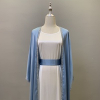 Abaya Sharut Personnalisée pour l'Aïd, Élégante et Pudique de Dubaï, Robe Musulmane pour Femme avec Fond de Robe Intérieur, Ensemble Abaya Ouverte en Soie Satinée et Diamants