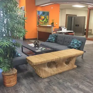 Banc d'art en bois moderne à lames, mobilier de salon commercial avec décoration artistique pour salle d'attente extérieure et fauteuil - Product Image 4