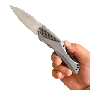 Couteau pliant en fibre de carbone, lame Wharncliffe en acier D2, manche en aluminium, incrustation triangulaire, tactique, EDC, camping, OEM - Product Image 6