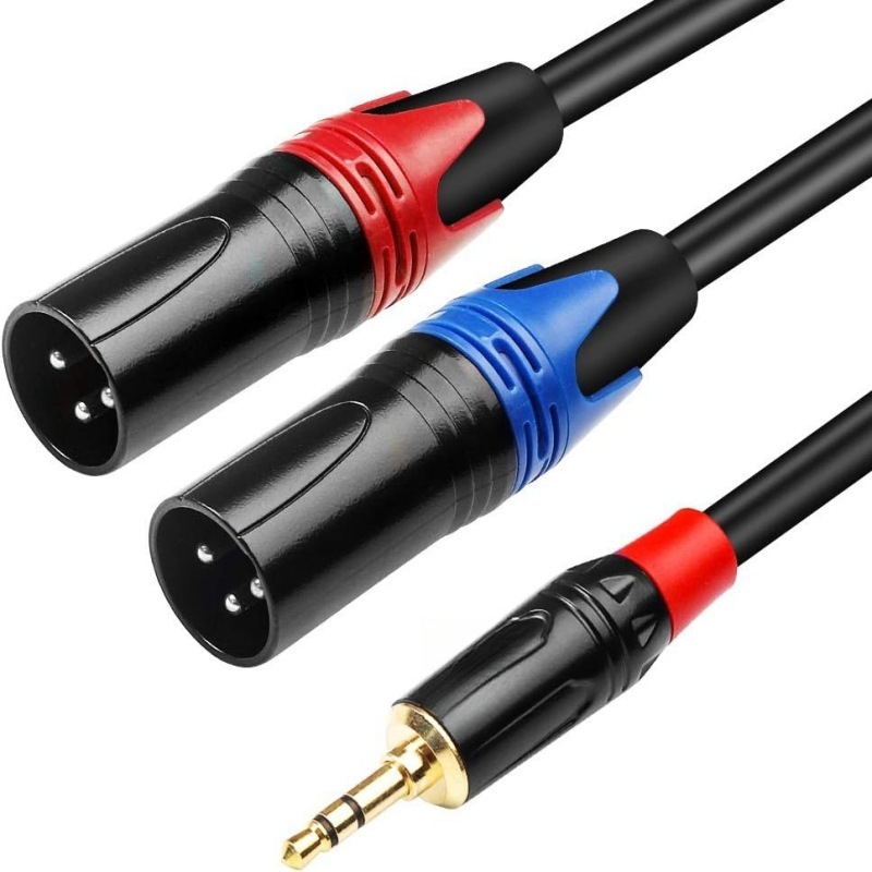 Câble répartiteur en Y rouge 3,5 mm vers double XLR mâle