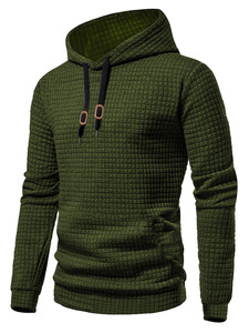 Men's <b>Quilted</b> Hooded Sweatshirt Drawstring Pullover <b>Hoodie</b> Solid Casual Winter Top - Product Image 2