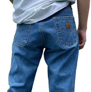 Jean en denim décontracté pour homme, coupe droite classique vintage, taille mi-haute, avec fermeture éclair et logo, style OEM <span class=keywords><strong>de</strong></span> marque automobile - Product Image 1