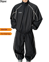 Setelan Jaket Bomber Kotak-kotak Oversize dan Celana Tracksuit Pria Gaya Urban Gorpcore Siluet Balon Sporty Musim Gugur 2026