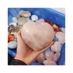 Kristal Ambachtelijke Servies Groot Hart Vorm Rozenkwarts Roze Kristal Geode Carve