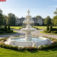 YOUFINE Fuente de Neptuno de Mármol Blanco Tallada a Mano con Estatuas de Sirena y Dama Sentada para Decoración de Jardín de Palacio