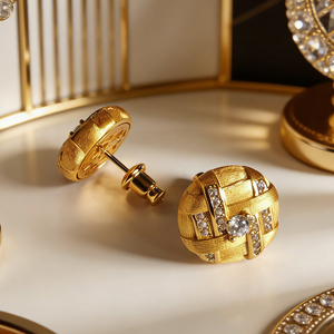 CUSTOM SILVER 10K/14K GOLD PLATED SOLID GOLD LAB GROWN DIAMOND ZICON ENGAGEMENT CLUSTER EARRING UNISEX CUTE ANNIVERSARY PARTY - Product Image 1