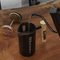 Cafetière à piston de luxe moderne à double paroi en acier inoxydable 304 de qualité alimentaire et verre borosilicate, avec poignée en noyer, en forme de sablier, livrée en coffret cadeau