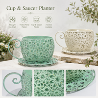 Jardinière en fer forgé en forme de tasse à café, pot de fleurs creux en métal, support décoratif pour plantes, pour patio, jardin, ornement extérieur