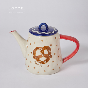 Juego <span class=keywords><strong>de</strong></span> Tazas y Tetera <span class=keywords><strong>con</strong></span> Diseño Original JOYYE, Tema Panadería, Cerámica Pintada a Mano, Taza para Bebidas <span class=keywords><strong>con</strong></span> Asa Especial en Forma <span class=keywords><strong>de</strong></span> Galleta - Product Image 2