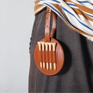 Sac de rangement en cuir pour tee de golf avec sangle, porte-tees portable, couleur marron, pour accessoires de golf - Product Image 4