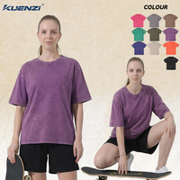 T-shirt Kuenzi dégradé 230GSM en coton épais délavé à l'acide, style vintage vieilli, épaules tombantes, streetwear, direct usine, prêt à expédier
