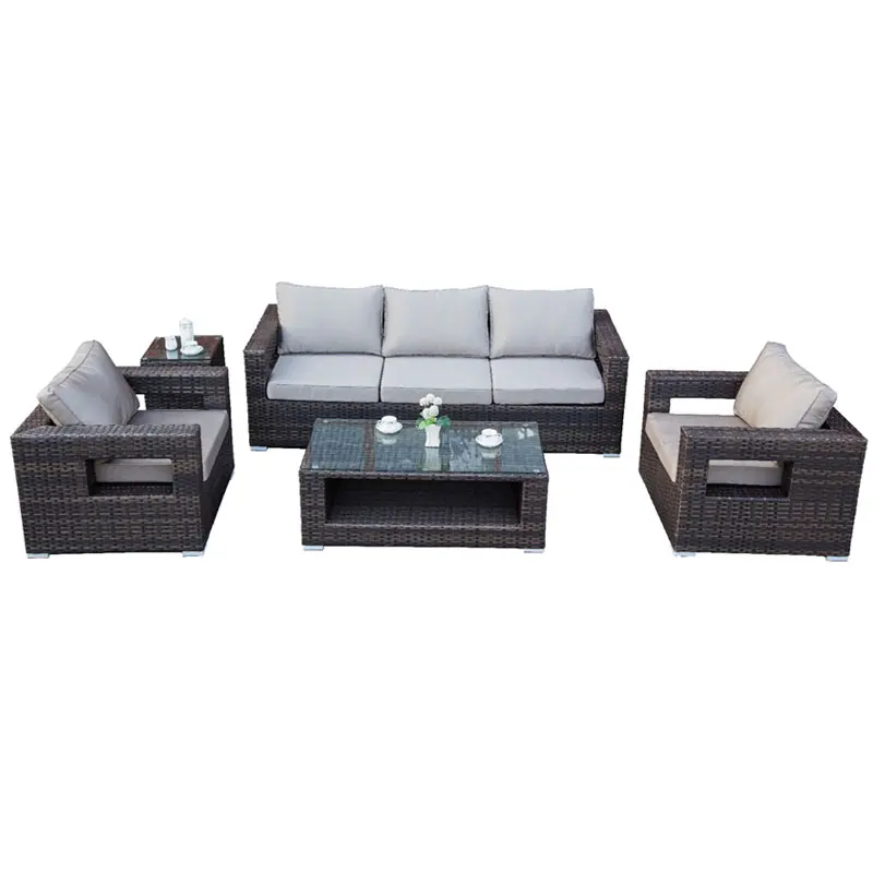 Hot Verkoop 5 Zits Plastic Waterdichte Moderne Rotan Ontwerp Tuin Gebruik Sofa Sets Outdoor Rotan Sofa Set