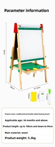 両面使える子供用木製イーゼル、チョークホワイトボードとペーパーロール付き、幼児の芸術表現のための4つのモード - Product Image 3