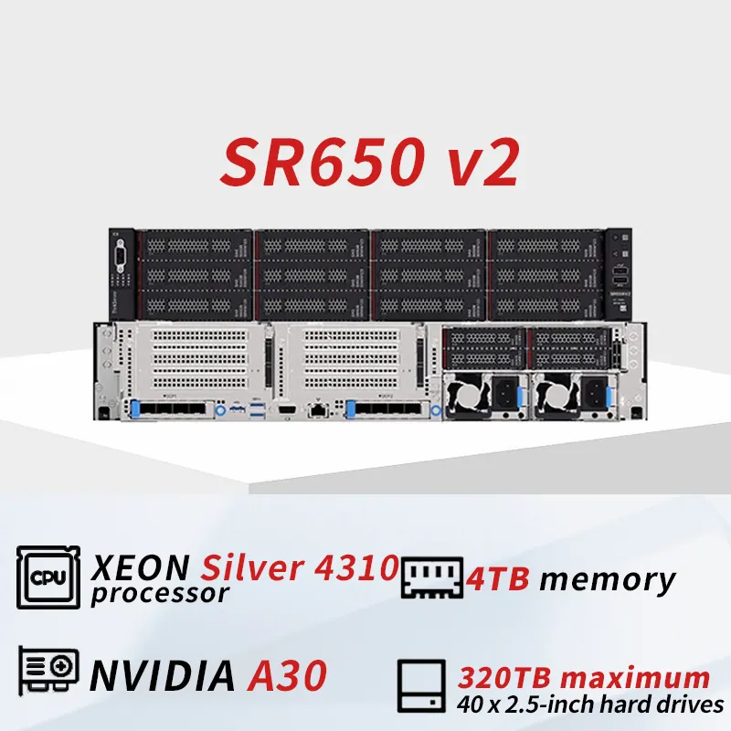 أصلي لينوفونظام رقيق Sr650 V2 Sr650 2Uخادم الرف Xeon فضي 32G RAM STATA/SAS 750W Gpuخادم