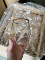 Lot de 32 verres à vin sans pied en plastique en forme de diamant avec bord doré, jetables, pour champagne et whisky, incassables et recyclables