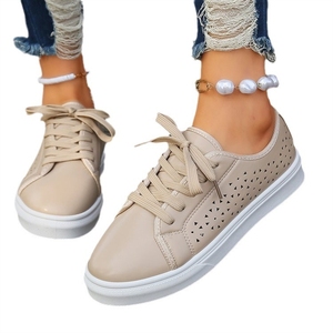 Nuova fabbrica all'ingrosso di pizzo cavo tinta unita piccole <span class=keywords><strong>scarpe</strong></span> da <span class=keywords><strong>donna</strong></span> sportive Casual traspiranti bianche - Product Image 5