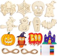 Ensemble décoratif vintage d'Halloween en bois imprimé haute définition, inaltérable, avec corde de chanvre pour la mise en scène sur le thème de l'automne