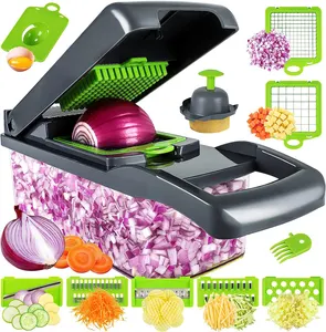 Multifunctional 12 in 1 Vegetable Slicer and Dicer Veggie Chopper With 8 Blades Carrot and Garlic Food Dicer With Container
