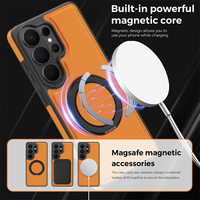 360 °   Funda Magnética Giratoria para Teléfono con Soporte para Samsung S26 Ultra S25 S24 S23 S22, Funda Trasera de Cuero Resistente a Golpes para iPhone 17 Pro