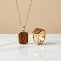 Collier personnalisé pour homme en acier inoxydable 316L avec incrustation de bois, pendentif en bois d'ébène naturel, bijoux en bois de rose, cadeau personnalisé pour homme