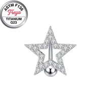 14G F136 Titan Piercing für Frauen, gebogener Bauchnabelring mit Zirkonia, G23 Zirkon Herz Stern Nabelpiercing Körperschmuck