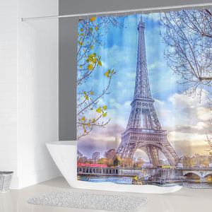Eiffelturm 3D Duschvorhang Paris Landschaft Badezimmer Vorhang-Set Rutschfeste Teppiche Toilettendeckel-Abdeckung Matte Teppich Wohndekoration - Product Image 3