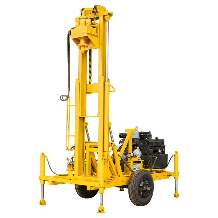 Wheel 150 Meter Diamond 200m Borehole Diesel Double Hydraulic Portable Water Well Drill Rig Soil Drill Machine