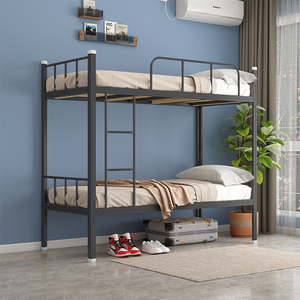 Industrial Style Metal Bunk Bed Thickened Steel Frame Double Bed with Anti-Fall Guardrail BS EN 14073 Compliant Customizable - Product Image 1