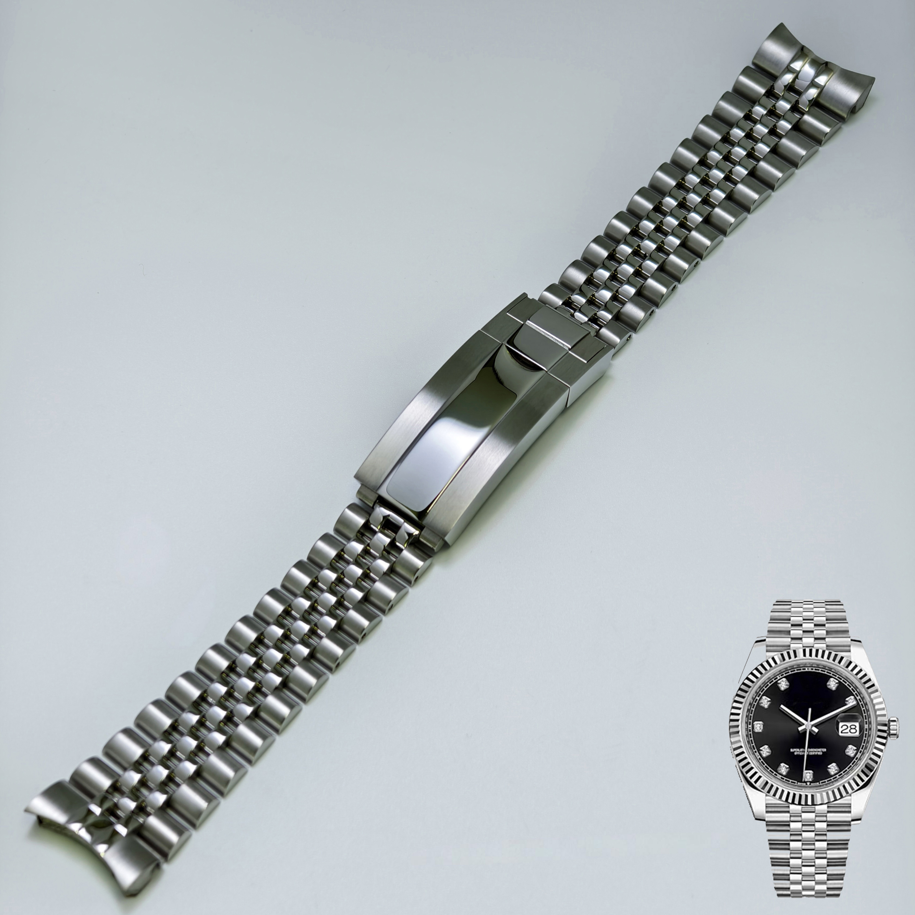 Cinturino Orologio In Acciaio 316L Stile Giubileo - 20mm Argento - Sistema Glide Lock Per Bliger/Tandorio - Foto 3