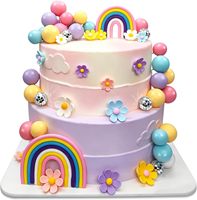 48 pièces de décorations de gâteau, fleurs, boules disco arc-en-ciel pour le gâteau d'anniversaire d'une fille