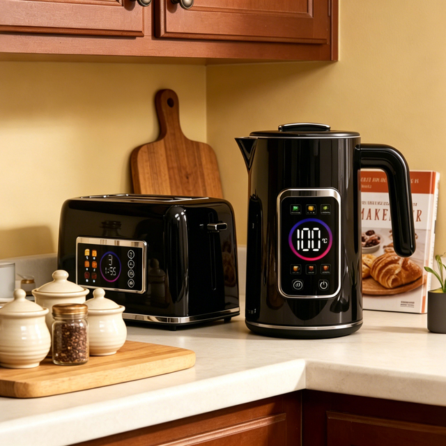 Luxury Modern Kitchen Appliances One Touch Smart Color Display Screen Electric Toaster and Kettle Breakfast Set for Home Use