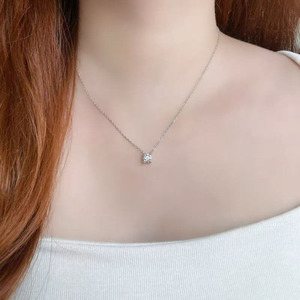 Collier pendentif en argent 925 avec diamant de laboratoire pour femme, <span class=keywords><strong>solitaire</strong></span> rond à 4 griffes, chaîne ajustable en forme de tête de bœuf, colliers tendance - Product Image 5
