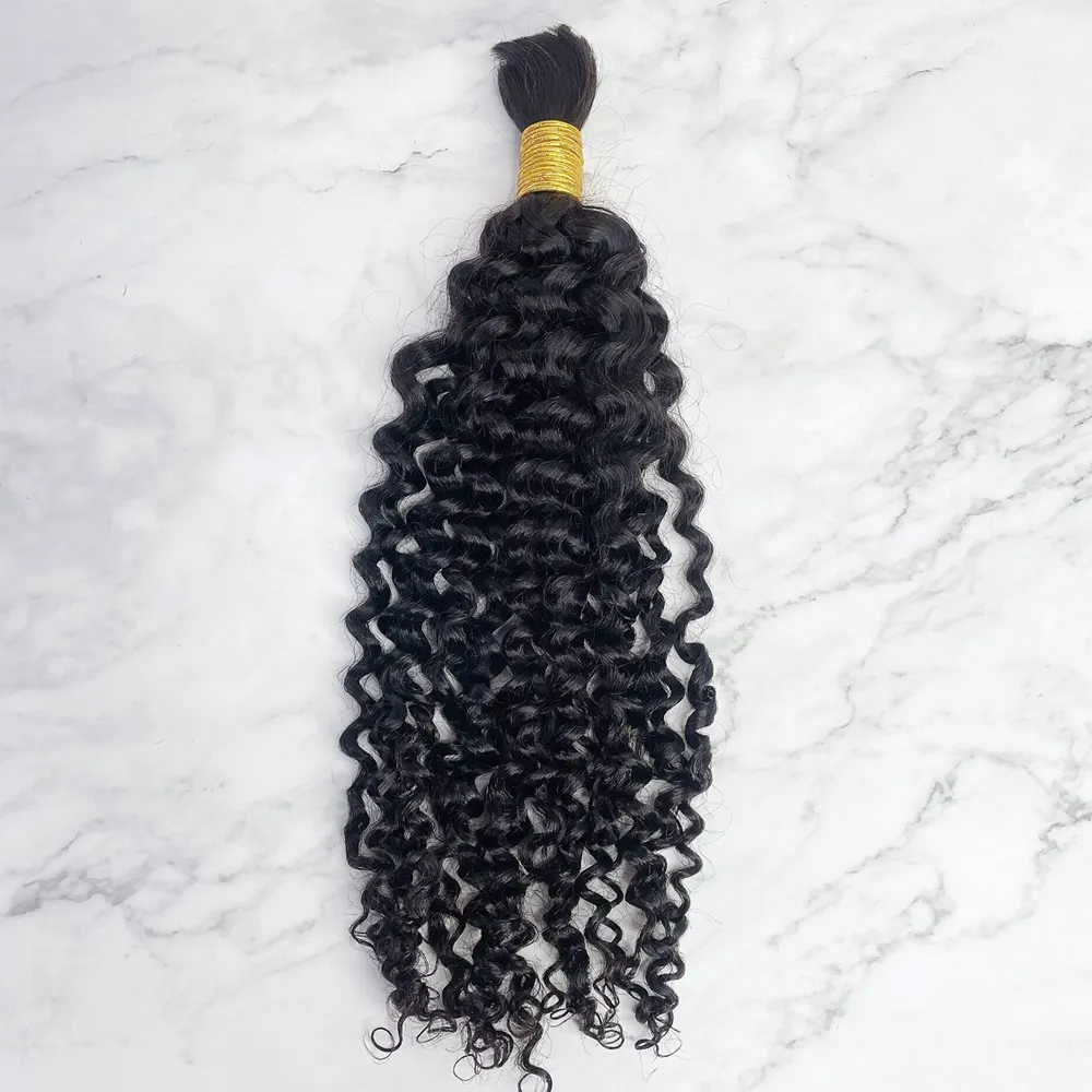 100% प्राकृतिक रंग unwefted बाल एक्सटेंशन कोई कपड़ा थोक गहरी लहर मानव बाल ब्रेडिंग के लिए