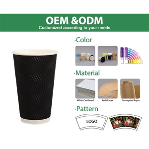Tazas de papel desechables ecológicas con logotipo personalizado, gran venta de tazas de papel Kraft onduladas de doble pared para café para llevar - Product Image 3