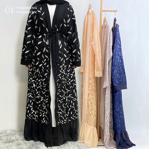 Moroccan Fashion Chiffon Abaya Embroidered with Shiny <b>Sequins</b> for Muslim Women Ramadan 1711# - Product Image 1