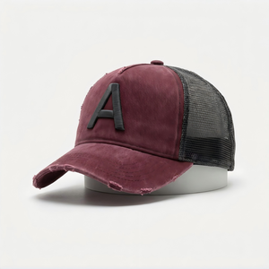 หมวกแก๊ปทรง Trucker ปักลายนูน 3 มิติ สไตล์ Y2K แนว <span class=keywords><strong>Neo</strong></span>-Vintage ลุคทำสีซีดแบบ Stone Washed พร้อมโลโก้สั่งทำ สีแดงเบอร์กันดี ผ้าตาข่ายพรีเมียม - Product Image 5