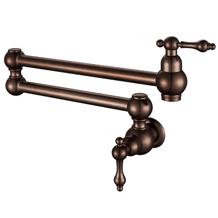Antique Brass Wall Mount Stretchable Folding 2 Handles Commercial Faucets Pot Filler Faucet with Double Joint Swing Arms
