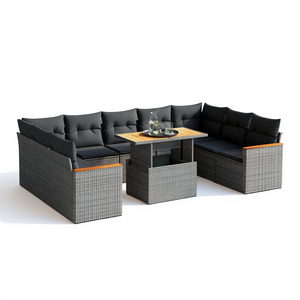 Ensemble de canapés de jardin gris avec table, 6 places, meubles en rotin d'extérieur, design contemporain - Product Image 1