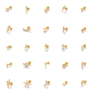 Nouvelles boucles d'oreilles en argent sterling 925 Gaby, cartilage, labret, dos plat, anneau de lèvre, boucle d'oreille, hélix, piercing, vente en gros de bijoux de piercing - Product Image 1