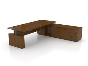 <span class=keywords><strong>Bureau</strong></span> électrique moderne pour cadres avec armoire de rangement latérale, poste de travail assis-debout à double moteur avec panneau et crédence - Product Image 6