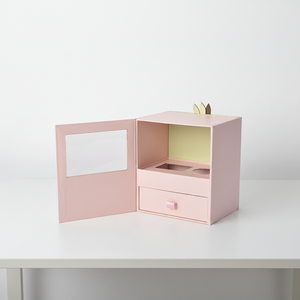 Custom Pink Drawer <b>Gift</b> <b>Box</b> With Clear Window Gold Logo Multi Layer Storage - Product Image 3