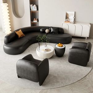 Canapé d'angle noir salon lumière luxe minimaliste incurvé Salon <span class=keywords><strong>de</strong></span> beauté bureau hall salon réception canapé - Product Image 2