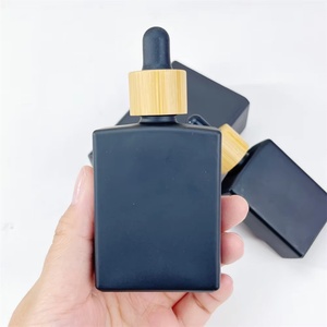 100ml Stock Matte Black Rectangle Square Glass <b>Dropper</b> <b>Bottles</b> with Bamboo <b>Dropper</b> Cap for Cosmetic Packaging - Product Image 4