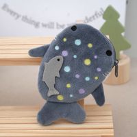 Porte-monnaie en peluche Kawaii avec fermeture éclair et porte-clés, motif requin baleine, pour filles et femmes