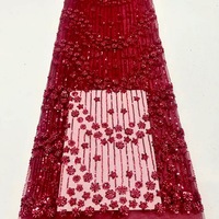 Kain Mesh Bordir Payet 3D Pesanan Grosir dengan Garis Vertikal, Payet Berkilau, dan Payet Bunga Plum pada Kain Tulle Lace